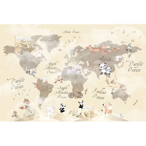 Papier peint panoramique Enfants - Carte du Monde - 260 cm x 173 cm (1/2)