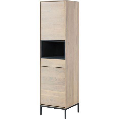 Highboard Akazie 45x45x175 grau-weiß geölt CHICAGO 10