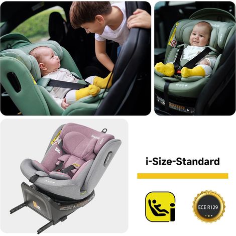 Silla de coche infantil 53 x 46 x 64 cm i-Size rosa y gris, giratoria 360°, FloraGrace (1/5)
