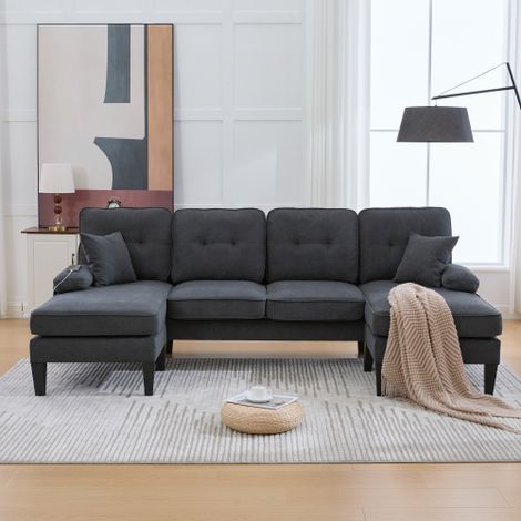 Canapé modulaire en chenille — Canapé d'angle en U avec pouf de rangement  Canapé d'angle 6 places avec méridienne (1/4)