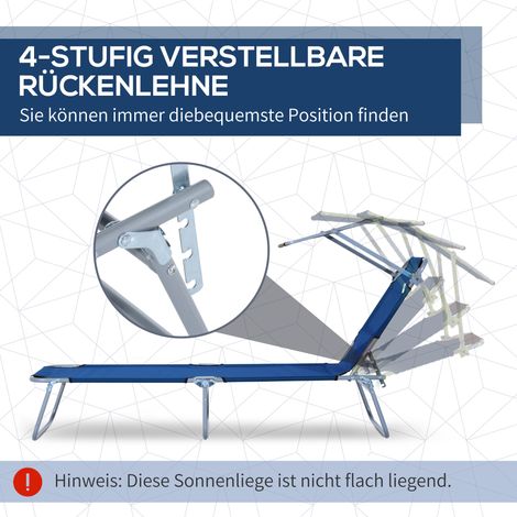 Transat pliable avec parasol intégré, dossier ajustable, cadre en acier, 187 x 58 x 36 cm, couleur bleu ciel (1/4)