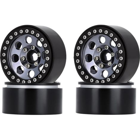 Jante de roue en alliage d'aluminium Beadlock 2,2 pouces moyeu de jantes 4 pièces de remplacement pour TRAX4 SCX10 90046 AXI03007 RedCat Gen8 1/10 voiture télécommandée (1/5)