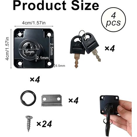 Serrures À Came 22 Mm Noires Pour Tiroir, Meuble, Armoire, Boîte Aux Lettres Et Casier, Verrou De Bureau Pour Porte, Placard, Vitrine Et Mobilier, Serrure Meuble (1/4)