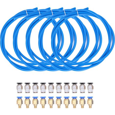 Accessoire de porte coulissante 5 tubes PTFE de 1 mètre + 20 connecteurs pneumatiques pour imprimante 3D, filament 1.75mm (1/4)