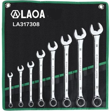 DOLASO 8-teiliges Ringmaulschlüssel-Set mit Tasche, Open-End-Spline-End-Werkzeugset 8/10/12/14/16/18/20/22/24 mm