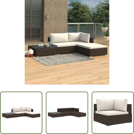 vidaXL Mobilier extérieur - Salon de jardin 4 pcs avec coussins Résine tressée Marron (1/5)