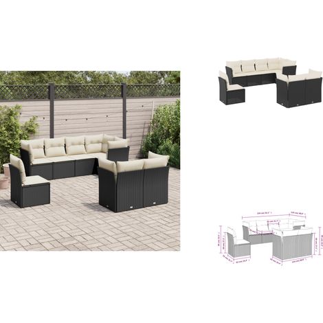 The Living Store Salon de jardin 8 pcs avec coussins noir résine tressée - Canapé de jardin (1/3)