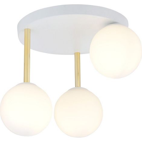 Lampada a Soffitto Dolce, Acciaio verniciato a polvere, Vetro, Bianco, Oro, 40x32x47 cm (1/5)