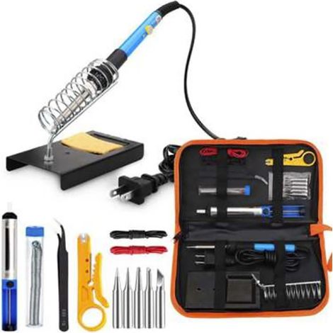 lötkolben Set, 60W/220V Lötkolben mit Einstellbarer Temperatur, Ein/Aus Schalter, 5 Wechselspitzen zum Löten, Holzgravur, Heißschneiden, Brandmalerei,Lötset für Elektrische Arbeiten (1/5)