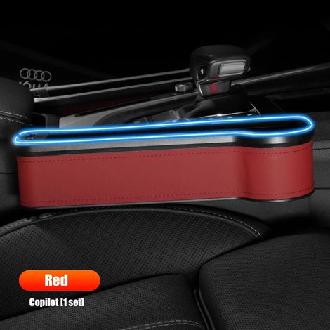 (Copilote rouge) Organisateur d'espace pour siège auto MG ZS 6 5 HS avec éclairage d'ambiance LED - Boîte de rangement pour espace entre les sièges - Combleur d'espace entre les sièges (1/5)