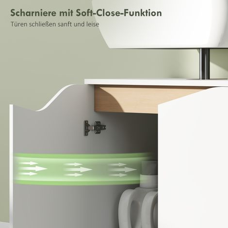 Meuble sous vasque salle de bain, armoire blanche avec portes à fermeture amortie, 60 x 35 x 57,9 cm (1/5)