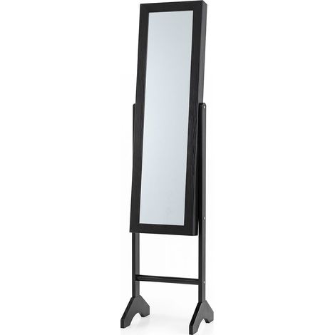 Freestanding Jewelry Armoire with Mirror, Velvet Lining, Black (1/5)