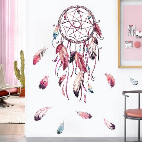 Traumfänger-Wandtattoos, Feder- und Blumen-Wandtattoo, Spruch „Träume werden wahr“, Wanddekoration für Babyzimmer/Kinderzimmer (1/5)