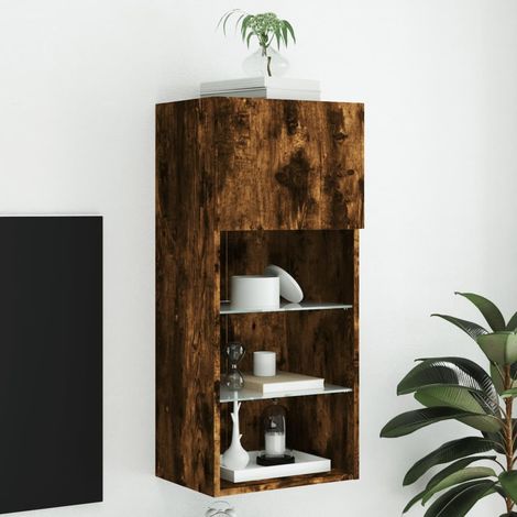 Mueble para TV con luces LED roble ahumado 40,5x30x90 cm
