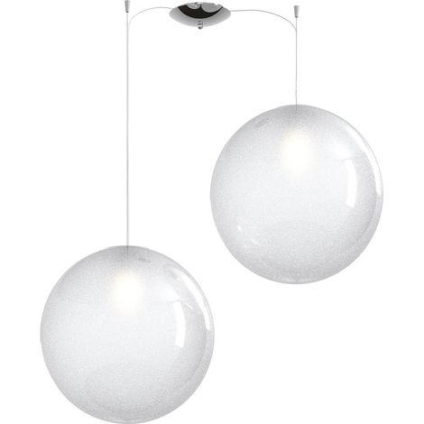 Sospensione Contemp Glitter Metallo Cromo Vetro Soffiato Trasp 2 Luci E27 40Cm (1/3)