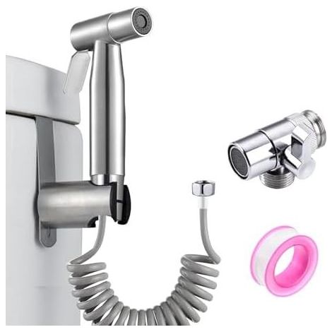 Handbrause/Bidet fürs Badezimmer, Edelstahl, mit zwei Betriebsmodi (Jet/Strahl), federbelastetem Haken, Toilettenadapter (G1/2" und G3/8"), für die tägliche Körperhygiene und Reinigung. (1/5)
