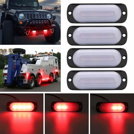 4X Red LED Penetration Lights,12V 24V LED Strobe Lights 4LED Strobe Flash Lamp LED Car Alarm Emergency Strobe for Car Truck Trailer Caravan (1/5)