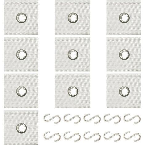 [NEVER USED] Pack of 10 eyelets for piping rails, 10 S-hooks, awning hooks, piping rails 5/6 mm - 7/8 mm for motorhomes, awnings, caravans, camping tents (white)