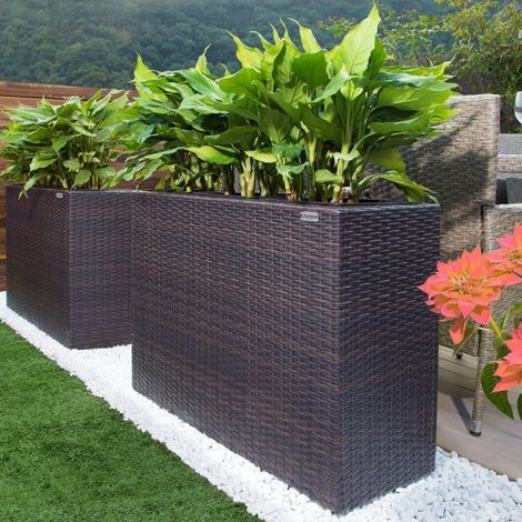 Jardinière bac en polyrotin brun 83 cm de long (1/5)