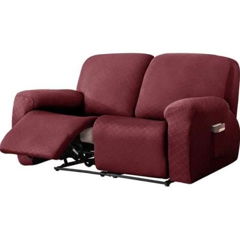 Housse Canapé Relax 2 Places Antidérapante avec Poches,Protection Fauteuil pour Chat,Chien Enfant,Extensible et Lavable,Bordeaux