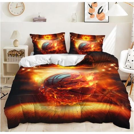 Générique Basket-Ball Parure de Lit 200x200 Adulte Impression 3D de Sports De feu Ballon de Ciel éToilé 200x200 Microfibre - 4K2 (1/4)
