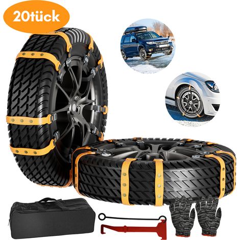 Jiubiaz 20Stück Auto-Schneeketten Reifen-Anti-Rutsch-Gürtel Universal Auto-Schneeketten Schnellmontage, Auto-Ketten für Auto/SUV/LKW Für 165-275mm Autoreifen (1/4)