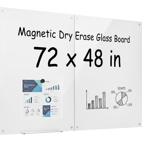 VEVOR Pizarra Magnetica de Cristal 1200 x 900 mm Pizarra de Borrado en Seco, para Oficina Escuela Aulas, 2 Piezas, sin Marco, Montaje en Pared, Vidrio Templado, con Rotulador, Imanes, Borrador, Blanco (1/5)