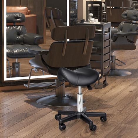 Tabouret roulant réglable en hauteur avec roulettes, siège pivotant noir en cuir synthétique (1/5)