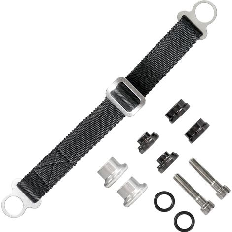 Sangle textile Biketec pour tirer la moto (compatible avec les motos japonaises C2), kit de vis (M8) et bagues inclus. Dimensions : 330 mm x 2,5 mm x 25 mm. Couleur : noir. (1/4)