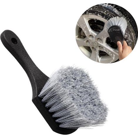Brosse pour pneus - 215 x 55 x 55 mm - Brosse à pneus à poils en plastique dur - Noir - Brosse pour jantes - Manche court (1/5)