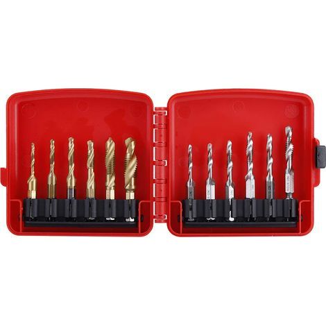 12 PCS Taraud M3 M4 M5 M6 M8 M10 Vis HSS à tige hexagonale et titane Forets à tarauds métriques et en pouces (1/5)