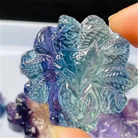 Cristal naturel Fluorite naturelle, Quartz, pierre sculptée, renard à neuf queues, sirène, étoiles, amulette porte-bonheur, sculpture d'animaux, cadeau 1 pièce Collections de la maison ( Color : Nine (1/5)