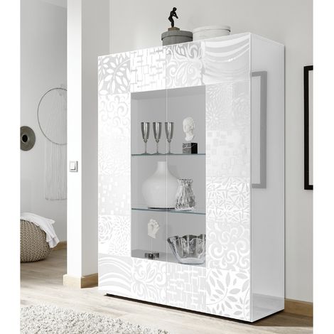 Vitrine moderne laqué blanc 2 portes vitrées SARA (1/5)