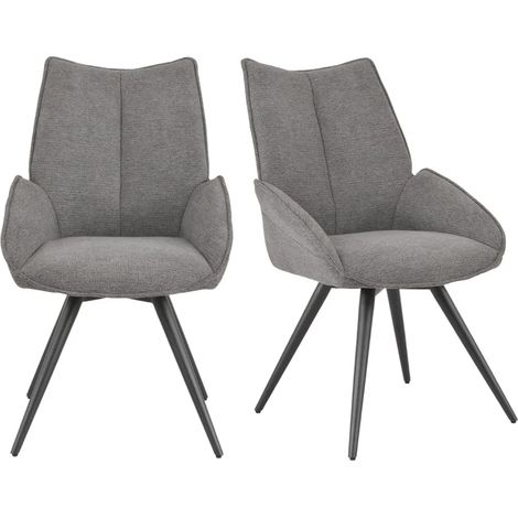 Lot 2 chaises pivotantes 180° tissu gris foncé et pieds métal - PALOMA