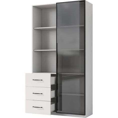 Vitrine LED 80 x 40 x 160 cm avec porte en verre trempé, 3 tiroirs et 3 étagères ouvertes, cadre aluminium, éclairage LED multicolore (1/5)