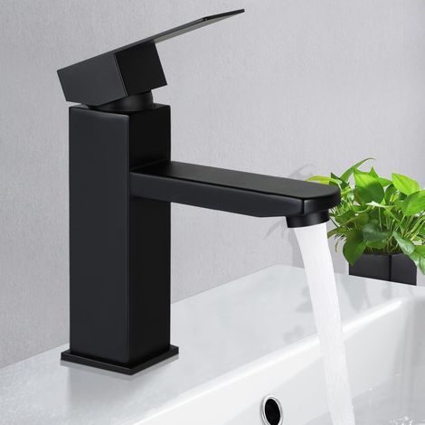 Wasserhahn Bad Schwarz – Eckige Waschtischarmatur Edelstahl Waschbeckenarmatur, Einhebelmischer Badarmatur