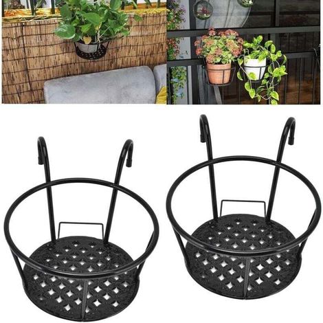 Lot de 2 Pots de Fleurs Suspendus pour Garde-Corps, Panier de jardinières Polyvalent en Fer, Porte-Plante Suspendu avec Crochets pour intérieur, extérieur, terrasse, Jardin. (1/4)