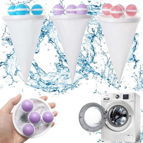 Sacs en Filet pour Filtre à Cheveux, Attrape Poils Machine a Laver, Sacs Filtrants pour Machine à Laver, Boule Anti Poils Machine A Laver, Accessoires pour Lave-linge (3 PCS) (1/5)