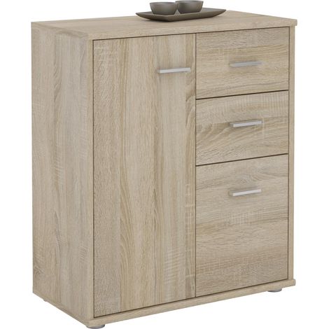 Idimex – Buffet chêne sonoma 2 portes 2 tiroirs – Dimensions 70 x 60 x 30 cm – Surface résistante aux éraflures – Design moderne (1/4)