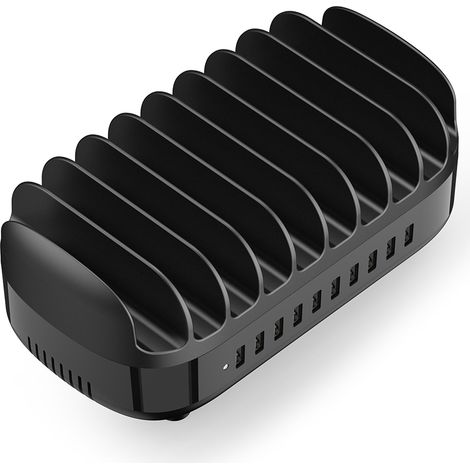 Estaci贸n de carga inteligente DUK-10P-V1 para tel茅fonos y tabletas con 10 puertos USB-A - Negra (1/2)