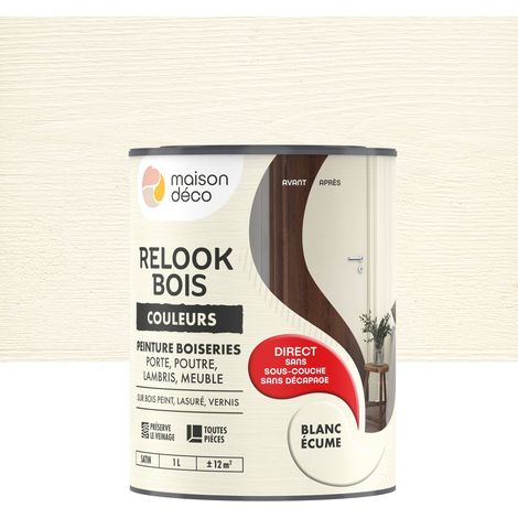 MAISON DECO Peinture  Relook bois MAISON DECO, blanc ecume satine, 1 l