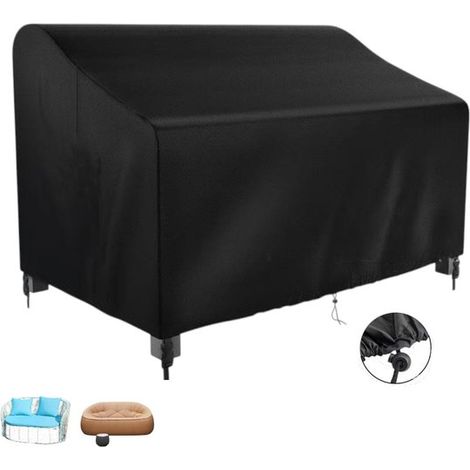 Housse pour canapé d'extérieur - Housse pour canapé double - Housse pour mobilier de jardin - Noire - 134 x 66 x 89 cm - Housse pour banc de jardin pour canapé double - Housse de canapé - Housse imper (1/5)