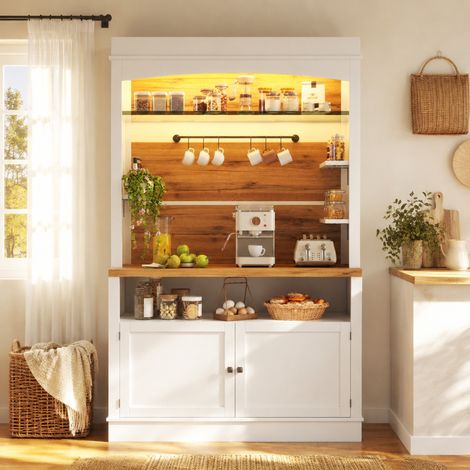 Credenza alta 107x34x184 cm in MDF bianco con LED, cucina e sala da pranzo - CHICFURN (1/4)