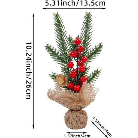 Mini Sapin de Noël 26cm pour Table, Décoration de Noël, Petit Sapin Artificiel avec Baies Rouges, Ornement pour Vitrine et Décoration de Scène (1/2)