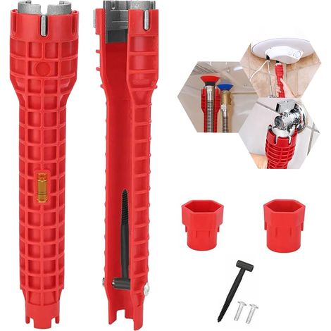 Outil de clé à robinet 8 en 1 Installateur de robinet et d'évier antidérapant Outil de clé à tuyau de plomberie Outil de clé à robinet pour évier/salle de bain/cuisine (1/5)