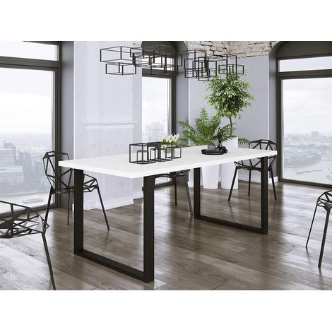 Caronal - table à manger - blanche et pieds noirs - 4 à 8 personnes (1/5)