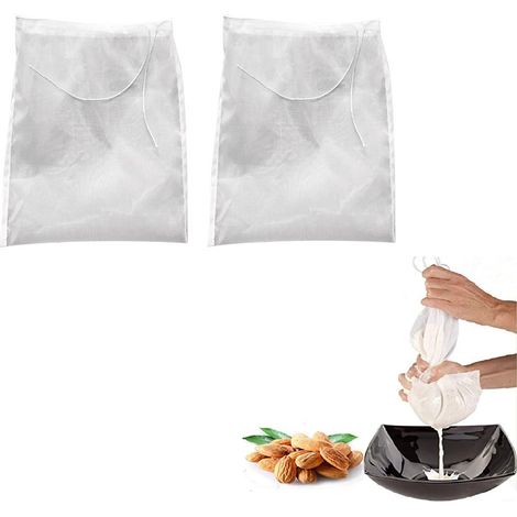 Sac à Lait de Fruits à Coque - Filet en Nylon Fin - Filtre Polyvalent pour Jus Café Froid et Fromage - 2 Pièces (1/5)