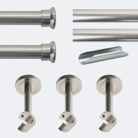 Kit de tringle à rideaux Nickel Mat 300cm Diam.20mm Embout Chapeau - Fixation Mur - Boulet (1/3)