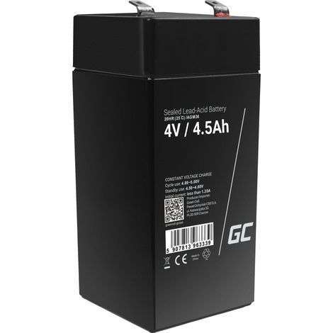 Batería Green Cell AGM VRLA de 4V y 4,5Ah sin mantenimiento para alarmas y juguetes