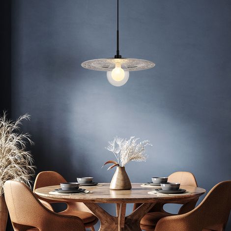 Hängeleuchte Pendelleuchte Esszimmerlampe Glas opal klar silber Teller-Design